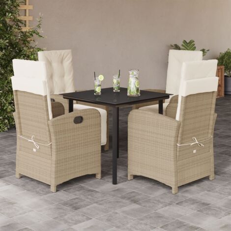 Ensemble de Jardin 5 Places en Polyrotin Beige avec Verre Trempé, Chaises Reclinables et Coussins Lavables - 4 Fauteuils + Table (1/5)