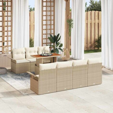 Ensemble de Jardin Modulaire 8 Places en Poly Rotin Beige avec Table et Rangement (1/5)