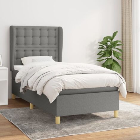 Lit Double Gris avec Matelas à Ressorts Ensachés 100x200cm, Sommier Tissu Polyester et Tête de Lit Réglable - Comprend Surmatelas Mousse (1/5)