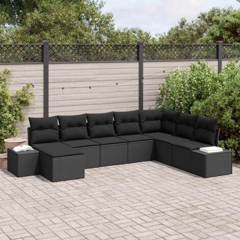 Ensemble de canapé de jardin 8 places Noir polyrotin modulaire avec coussins amovibles (1/5)