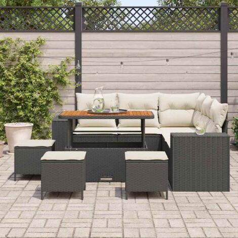 Ensemble de Canapé Jardin 9 pièces Noir Polyrotin Modulable avec Table Réglable et Coussins (1/5)