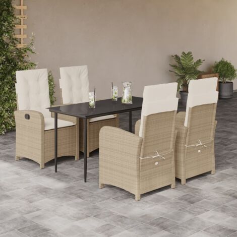 Ensemble de salle à manger de jardin avec coussins en poly rotin beige - Table et 4 chaises inclinables avec housses lavables (1/5)