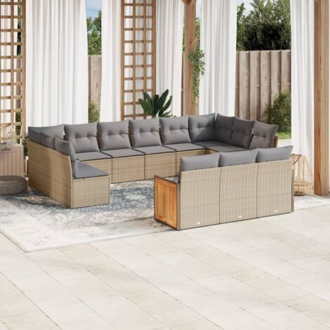 Meuble de jardin résine tressée avec rangement Salon 13 places coussins gris clair (1/3)