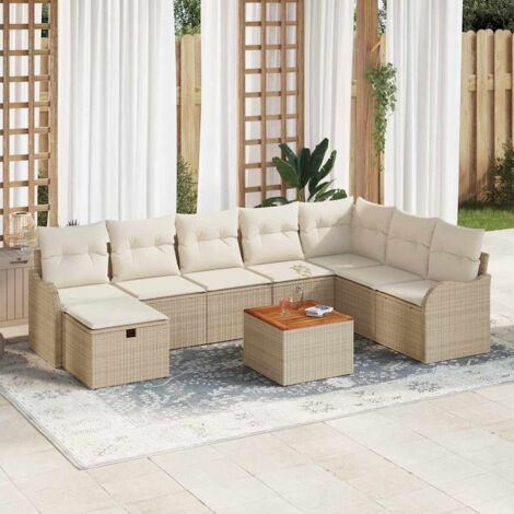 Ensemble de Salon de Jardin Modulaire 9 Pièces en Polyrotin Résistant aux Intempéries avec Table, Canapés et Pouf de Rangement Beige (1/5)