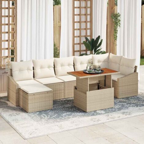 Ensemble Salon de Jardin 8 Pièces en Polyrotin Beige avec Table en Bois et Rangements Modulaires (1/5)