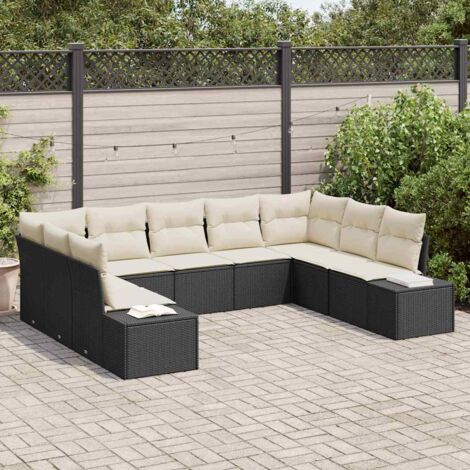Canapé Jardin Modulaire 9 Places Noir Polyrotin avec Coussins Résistants Set Salon Extérieur Design Moderne (1/5)
