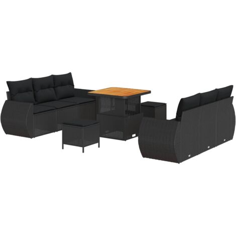 Ensemble Canapé Jardin Modulable 9 Pièces Noir Polyrotin avec Coussins - Meuble Extérieur Moderne Design (1/5)