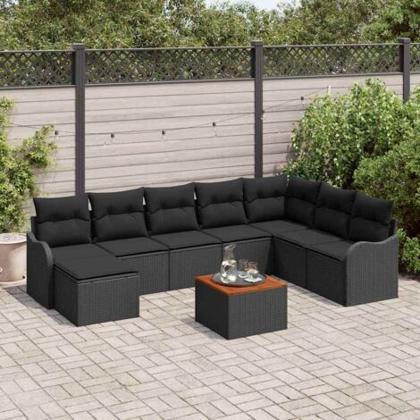 Ensemble de Salon de Jardin Modulaire 9 Pièces en Polyrotin Noir avec Coussins et Table Canapé d'Extérieur Durable et Résistant aux Intempéries Sièges 8 Personnes (1/5)