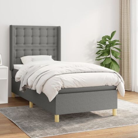 Sommeil Profond Lit 100x200 avec Matelas à Ressorts Ensachés - Gris Fonçé, Cadre en Tissu, Surmatelas Inclus (1/5)