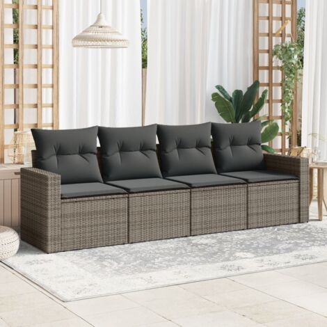 Ensemble salon de jardin 4 places résine tressée gris avec coussins, 2 canapés et 2 sièges centraux, rangement intégré (1/3)