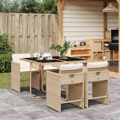 Ensemble de Jardin 5 Pièces en Polyrotin Beige - Table 110x106 cm avec 4 Chaises Dossier Relevable et Coussins Amovibles (1/5)