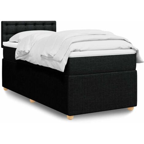 Lit à Sommier avec Matelas Intégré et Lumières LED, Tissu Noir 90x200 cm, Cadre, Tête de Lit et Surmatelas Inclus (1/5)