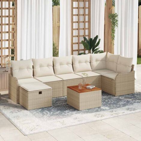 Ensemble de Canapé Jardin 8 Pièces en Polyrotin Beige avec Siège Central, Coin, Canapés, Pouf et Table (1/5)