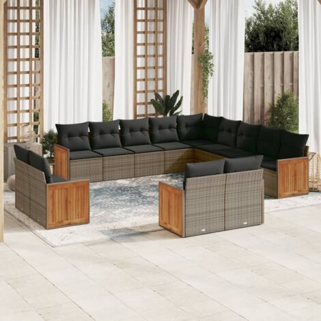 Ensemble Canapés Jardin 13 Pièces Gris Résine Tressée Modulable Coussins (1/5)