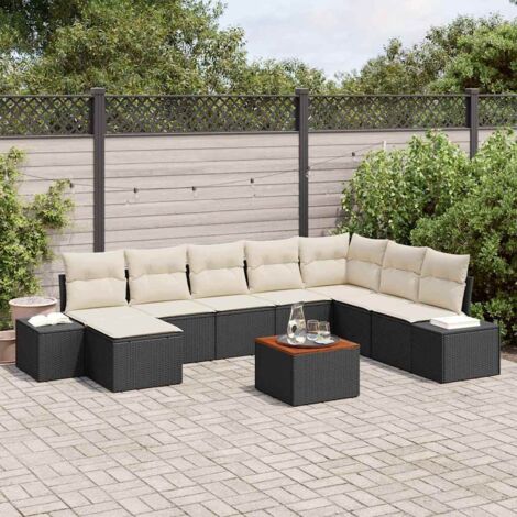 Canapé de Jardin 9 Pièces Noir Polyrotin Modulable avec Coussins et Table (1/5)