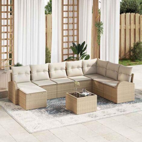 Ensemble de Jardin 9 Pièces en Polyrotin Beige avec Table, Canapés Modulaires et Coussins Meuble d'Extérieur Durable pour 8 Personnes (1/5)