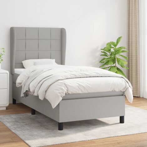 Sommier à Lattes en Tissu Gris avec Matelas Intégré 90x200 cm (1/5)