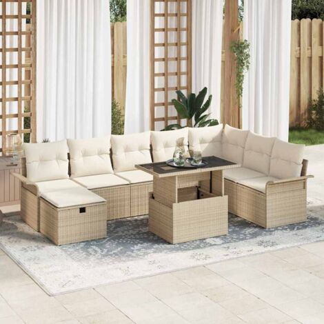 Ensemble de Jardin Modulaire 9 Pièces en Polyrotin Beige avec Table et Rangements (1/5)