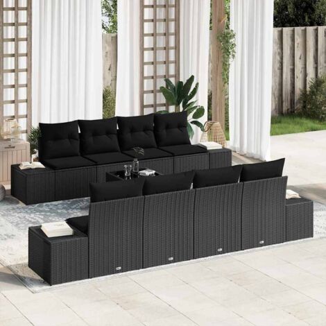 Ensemble de Jardin 8 Pièces Noir en Polyrotin avec Coussins, Table et Sièges Réglables, Résistant aux Intempéries (1/5)