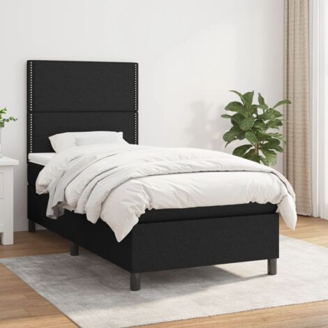 Sommier avec Matelas Tapissé Noir 90x200 cm à Tête de Lit Réglable et Matelas à ressorts ensachés de Haute Qualité et Surmatelas Inclus (1/5)