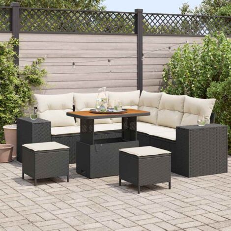 Set Jardin Salon Modulable 8 Pièces Noir Polyrotin Acacia Massif Table Réglable (1/5)