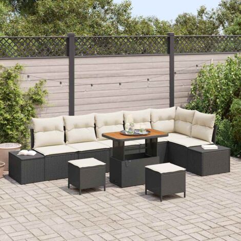 Ensemble Jardin 9 Pièces en Polyrotin Noir avec Coussins - Canapé d'Angle, Fauteuils et Table Réglable (1/5)
