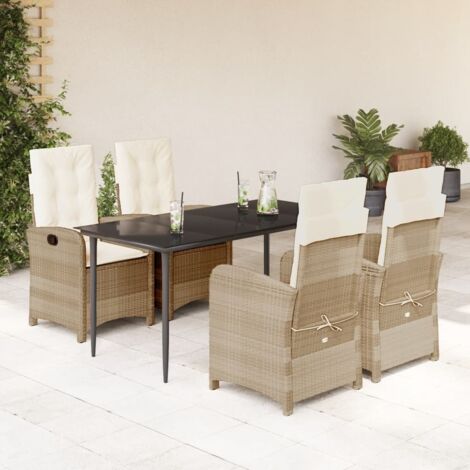 Ensemble de Jardin 5 Places avec Coussins - Polyrotin Beige et Table en Verre Noir (1/5)
