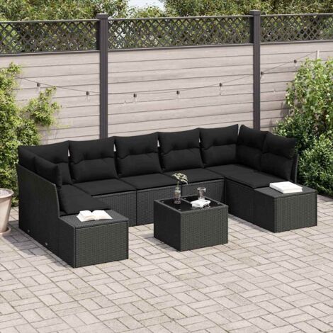 Ensemble de Jardin Modulaire 8 Places en Polyrotin Noir avec Coussins et Table Réglable, Canapé d'Extérieur avec Rangement (1/5)