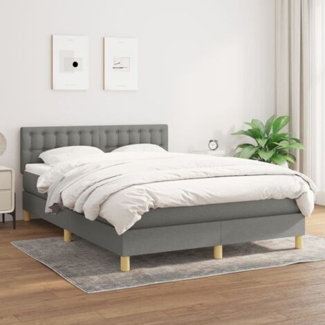 Lit avec sommier à lattes et matelas Gris foncé 140x190 cm en tissu durable (1/5)