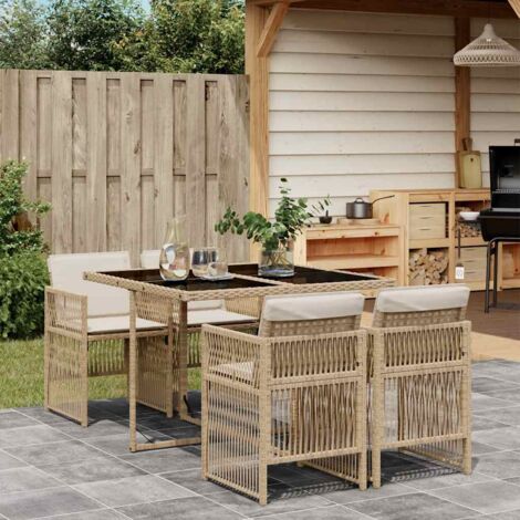 Ensemble à Manger Jardin 5 Places en Polyrotin Beige - Table 110x106 cm avec 4 Chaises et Coussins Dossiers Lavables (1/5)
