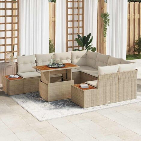 Canapé de Jardin Modulaire en Polyrotin Beige - Ensemble 9 Pièces avec Table et Sièges Amovibles (1/5)
