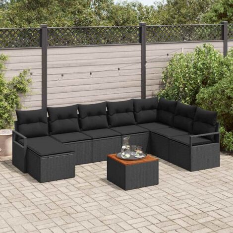 Ensemble de Salon de Jardin en Polyrotin Noir Modulaire 9 Pièces avec Table et Coussins Résistants aux UV (1/5)