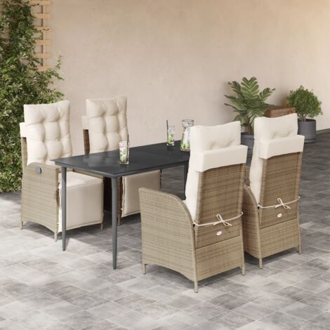 Ensemble de Jardin 5 Places avec Coussins Polyrotin Beige Table Verre Trémpé 160x80 cm (1/5)