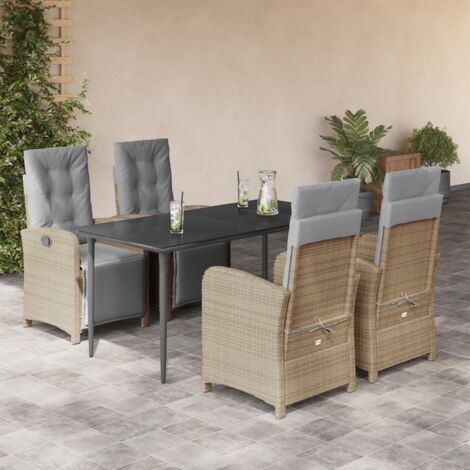 Ensemble de Jardin 5pcs avec Coussins Beige Poly Rotin - Table et Chaises Inclinables en Résine Tressée + Housse Amovible [Épaisseur 4cm] (1/5)