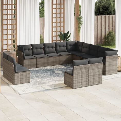 Ensemble Canapé Jardin 13 Pièces Gris Résine Tressée, Mobilier Extérieur Modulaire avec Coussins Amovibles et Housses Lavables, Meuble Terrasse Patio, Structure Acier, Poids Max 110kg, Facile à Assemb (1/5)