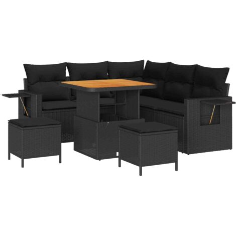 Set de Jardin Modulaire 8 Pièces Noir en Polyrotin avec Table et Coussins - Canapé d'Angle, Poufs (1/5)