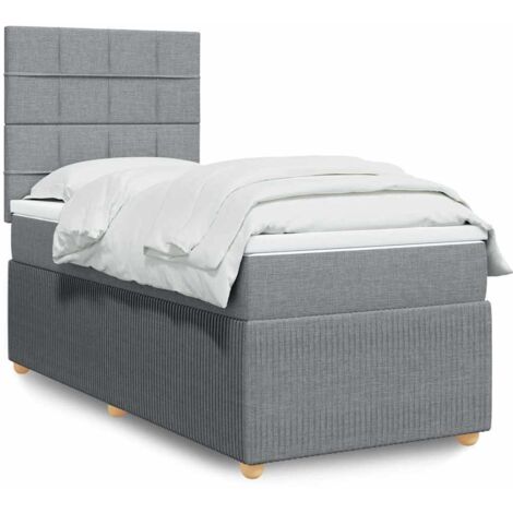 Lit à Sommier avec Matelas LED Gris 90x200 cm - Cadre Tissu, Tête de Lit Réglable, Surmatelas et Bande Éclairage (1/5)