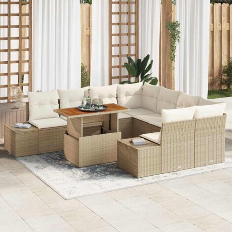 Salon de Jardin 9 Pièces Modulaire en Polyrotin Beige avec Rangement Intégré et Table (1/5)