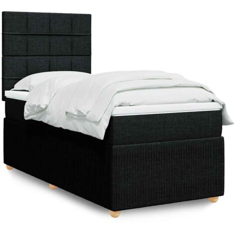 Lit avec sommier à lattes et matelas à ressorts ensachés 90x200 cm Noir - Cadre lit tête réglable, surmatelas et bande LED (1/5)