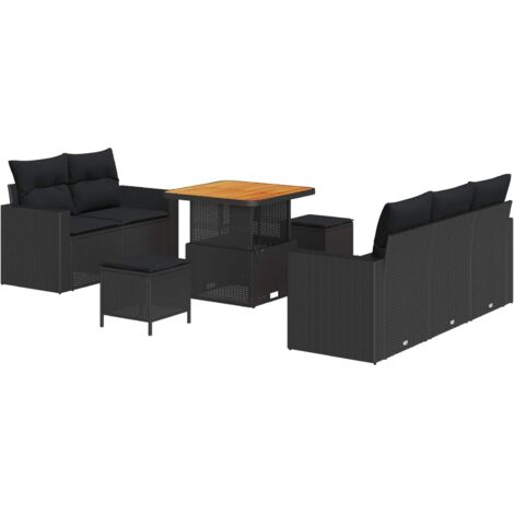 Ensemble Canapé Jardin Modulaire Noir 8 Places avec Table Ajustable et Rangement Polyrotin (1/5)