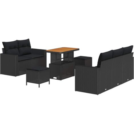 Canapé de Jardin Modulaire avec Coussins, Polyrotin Noir, 8 Pièces, Résistant aux Intempéries, Hauteur Réglable (1/5)