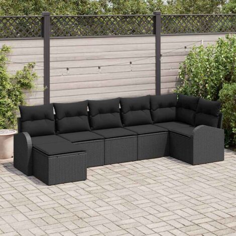 Ensemble de Jardin Modulable 7 Pièces Noir Polyrotin - Canapé avec Coussins (1/5)