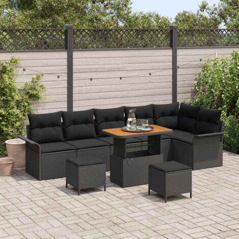 Ensemble de Jardin Modulaire 9 Pièces Noir Polyrotin avec Table à Hauteur Réglable et Coussins Détachables (1/5)