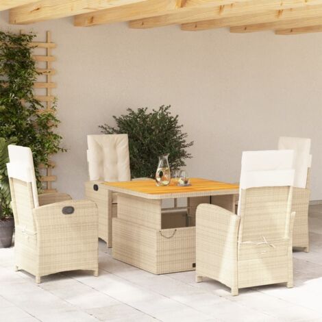 Ensemble de Jardin 5 Places en Polyrotin Beige avec Coussins - Table Relevable 110x110 cm et Chaises Inclinables, Matériau Résine Tressée Résistant aux UV et Durable (1/5)