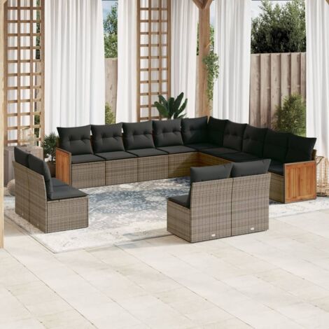 Salon de Jardin en Résine Tressée Gris 13 Pièces, Canapés Modulaires avec Coussins Rembourrés 3 cm, Pour Terrasse ou Patio (1/5)