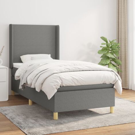 Lit Gris Fonçé 100x200cm avec Sommier à Lattes, Matelas à Ressorts Ensachés et Protège-Matelas Doux (1/5)