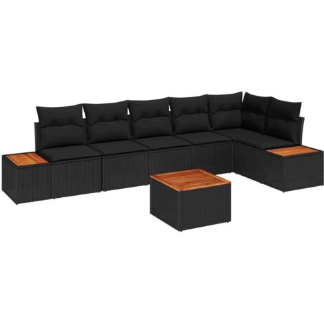 Ensemble de jardin 7 places en polyrotin noir modulaire avec coussins et table de jardin - Canapé d'extérieur avec rangement résistant à l'eau (1/5)