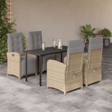Ensemble de Jardin 5 Pièces Beige Poly Rotin avec 4 Chaises Longues, Table Verre Trempé et Housses Lavables [140 x 70 cm, Inclinable] (1/5)