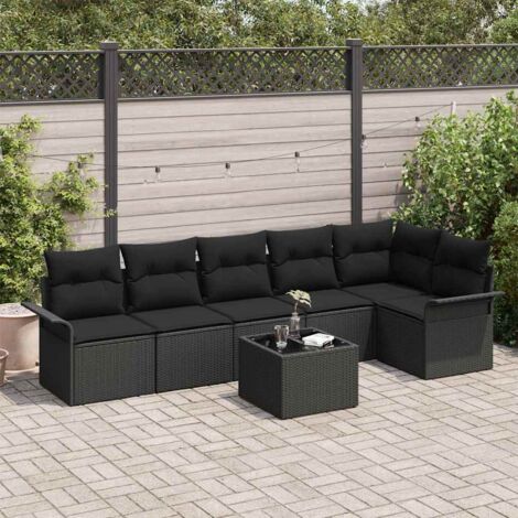 Ensemble de Canapé Jardin Modulaire 7 Pièces en Polyrotin Noir avec Coussins et Table Intégrée, Facile à Réorganiser et Résistant aux UV (1/5)