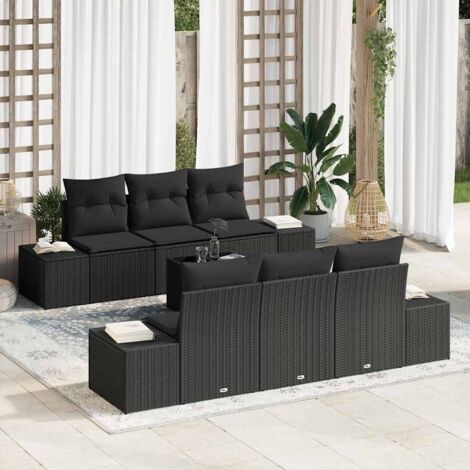 Ensemble Jardin Polyrotin Noir avec 8 Places, Table Réglable, Coussins, Rangements (1/5)